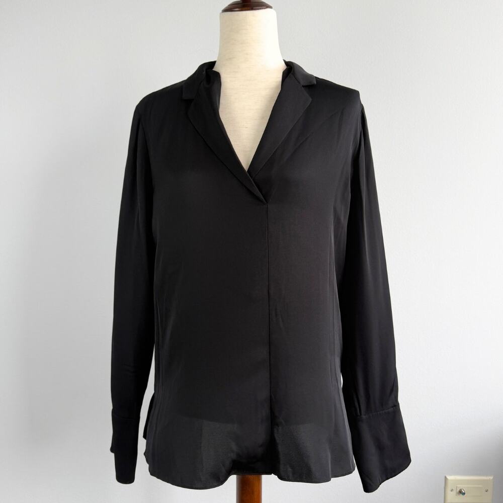 Kobi Halperin Rebekah Blouse Womens L Black Stretch Silk Long Sleeve V Neck